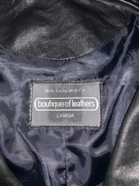 Men's Black Leather Bomber Jacket - Classic Button Front - Picture 3 of 4